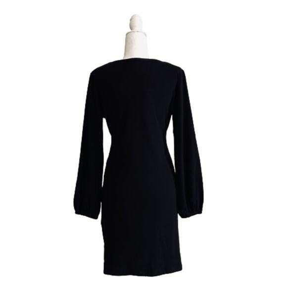 Fashion Dress Black Long Lantern Sleeve Crewneck Tie Waist Mini Dress Medium NEW - Picture 5 of 12